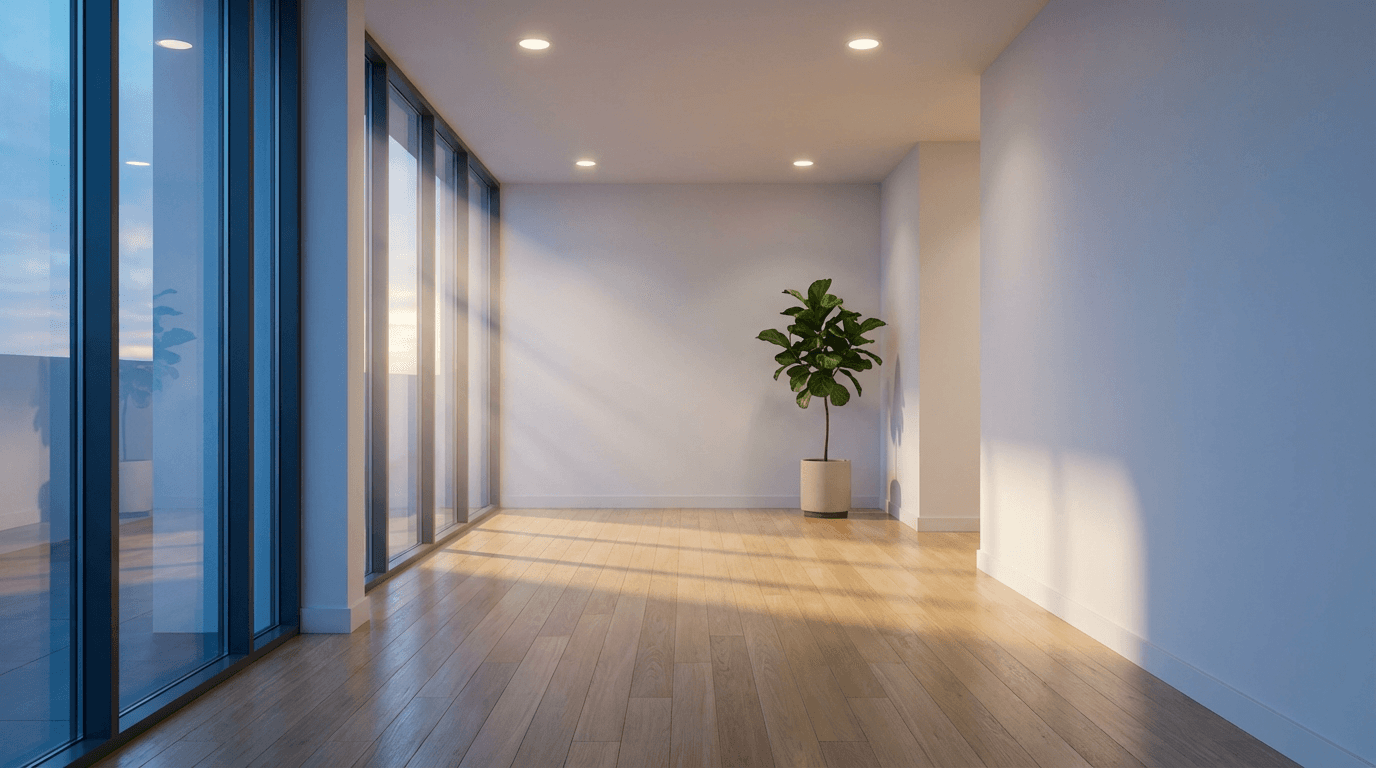 Cleaner sanitizing waiting room chairs in a bright medical clinic