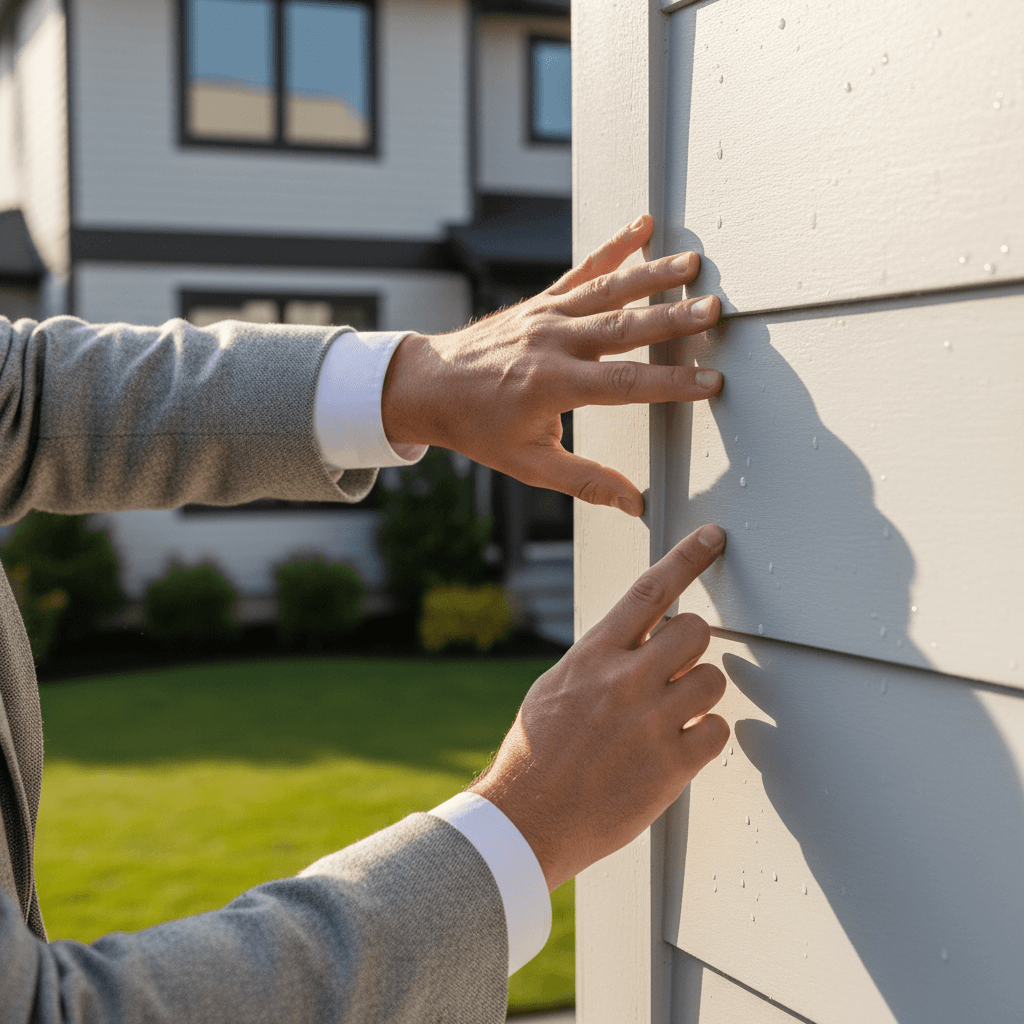 Property manager inspecting the exterior of a residential home